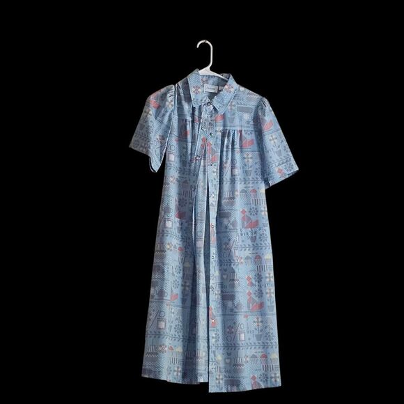 Blue Patterned Women's Nightgown - Picture 1 of 8